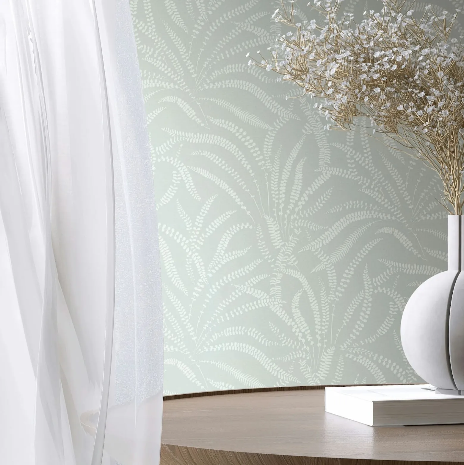 Vliestapete Floral Gräser Skandi Grün Creme 82505