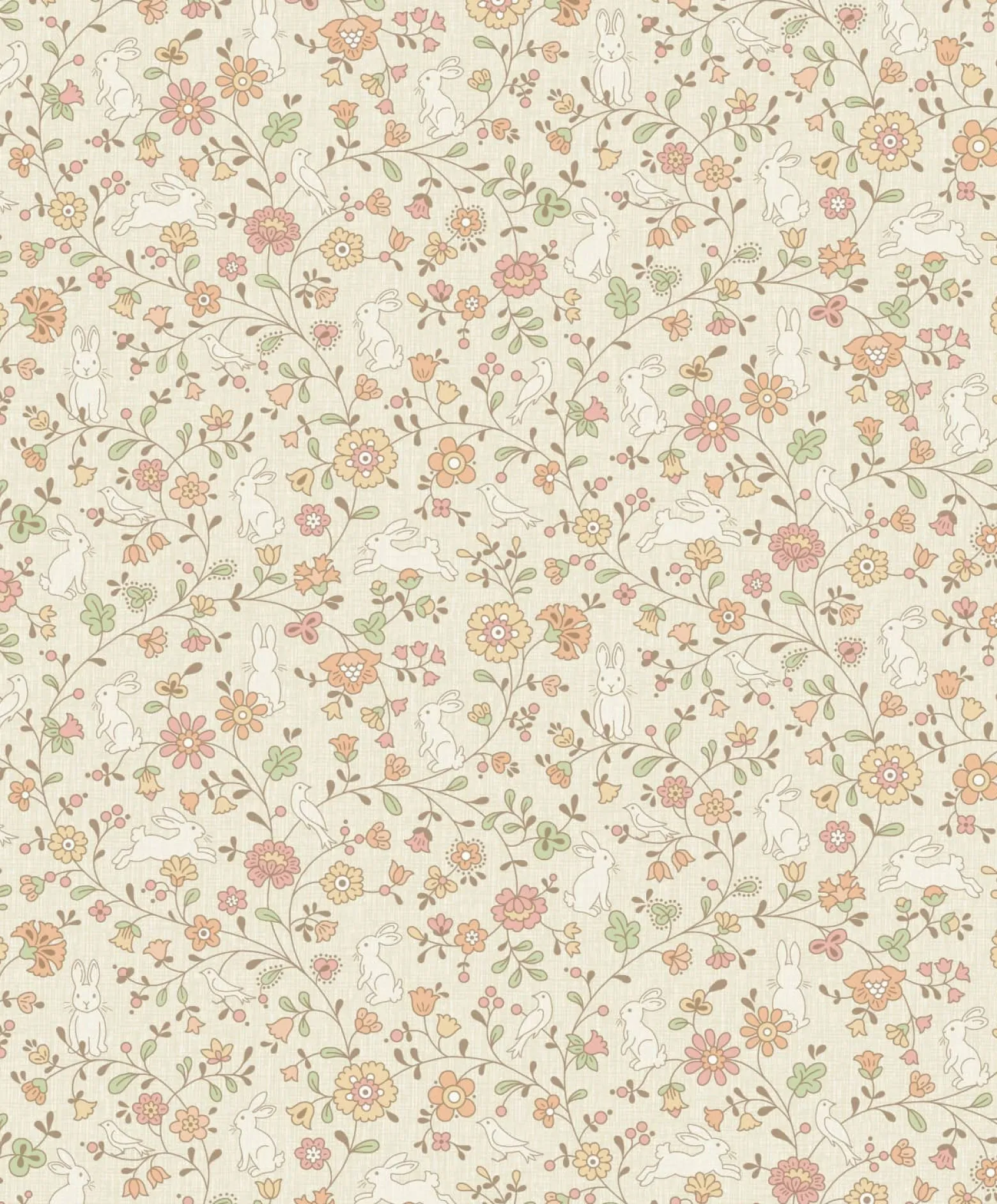 Vliestapete Floral Hasen Beige Orange Rot JS3103