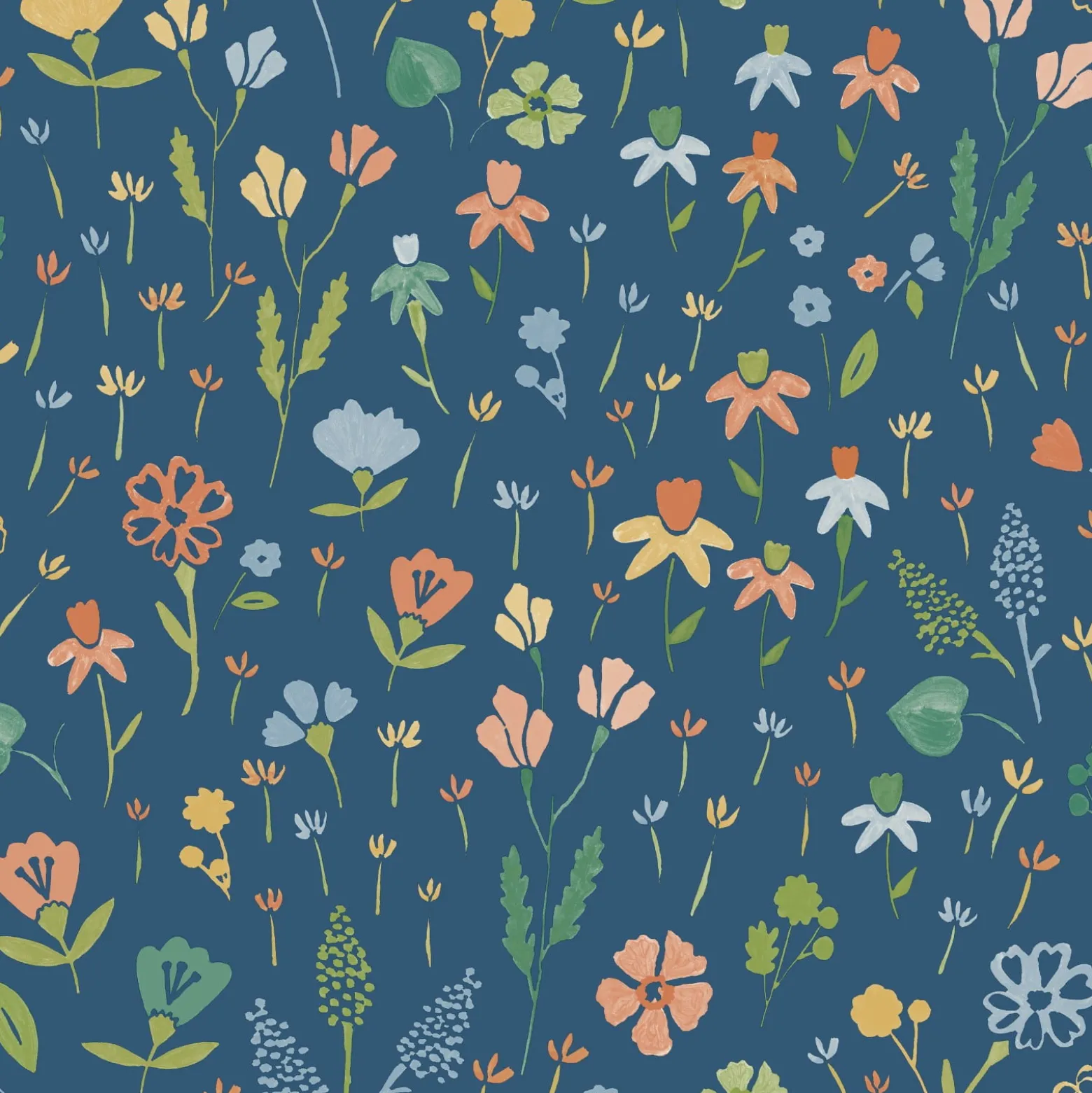 Vliestapete Floral Illustration Blau Grün Orange MN3507