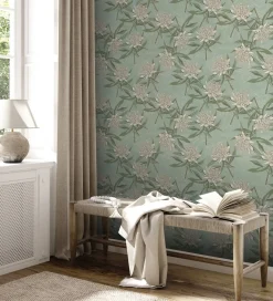Vliestapete Floral Illustration Türkis Grün Weiß 39432-2