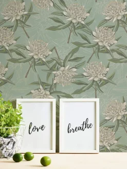 Vliestapete Floral Illustration Türkis Grün Weiß 39432-2