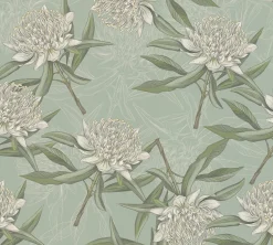 Vliestapete Floral Illustration Türkis Grün Weiß 39432-2