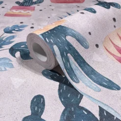Vliestapete Floral Kaktus Aquarell Grau Grün Rot 81652