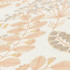 Vliestapete Floral Leinenoptik Weiß Orange 39349-1