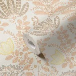 Vliestapete Floral Leinenoptik Weiß Orange 39349-1