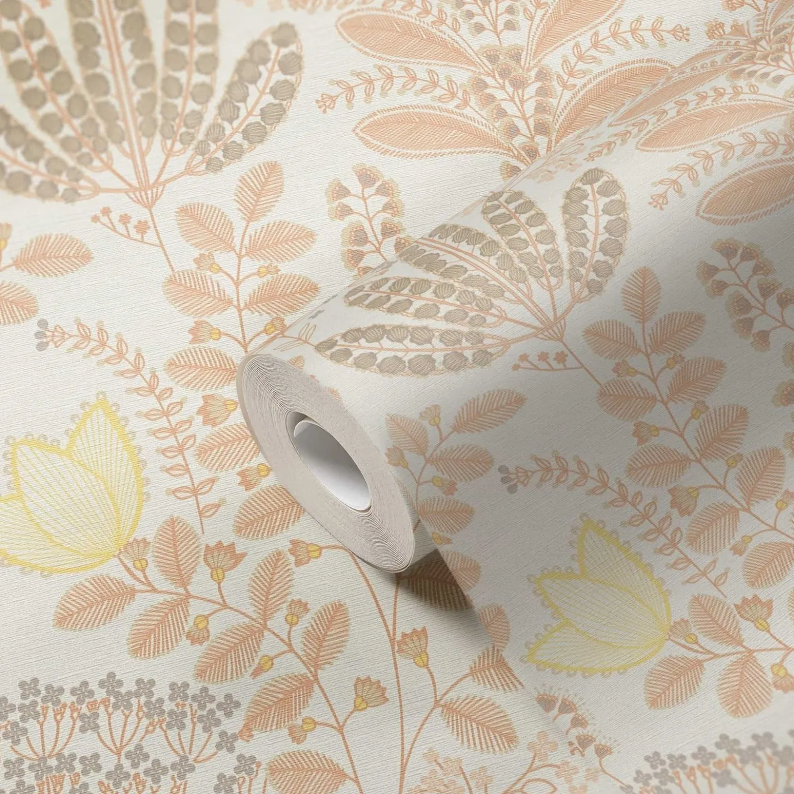 Vliestapete Floral Leinenoptik Weiß Orange 39349-1