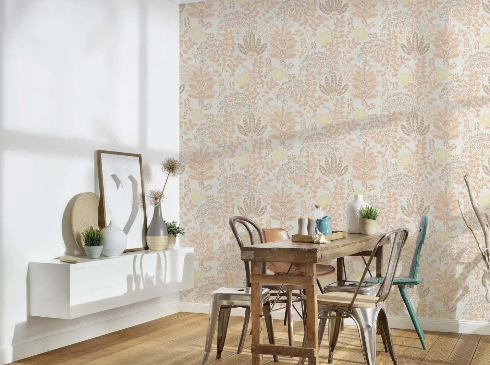 Vliestapete Floral Leinenoptik Weiß Orange 39349-1