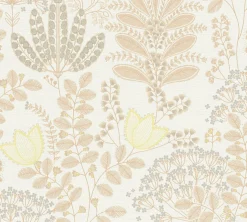 Vliestapete Floral Leinenoptik Weiß Orange 39349-1
