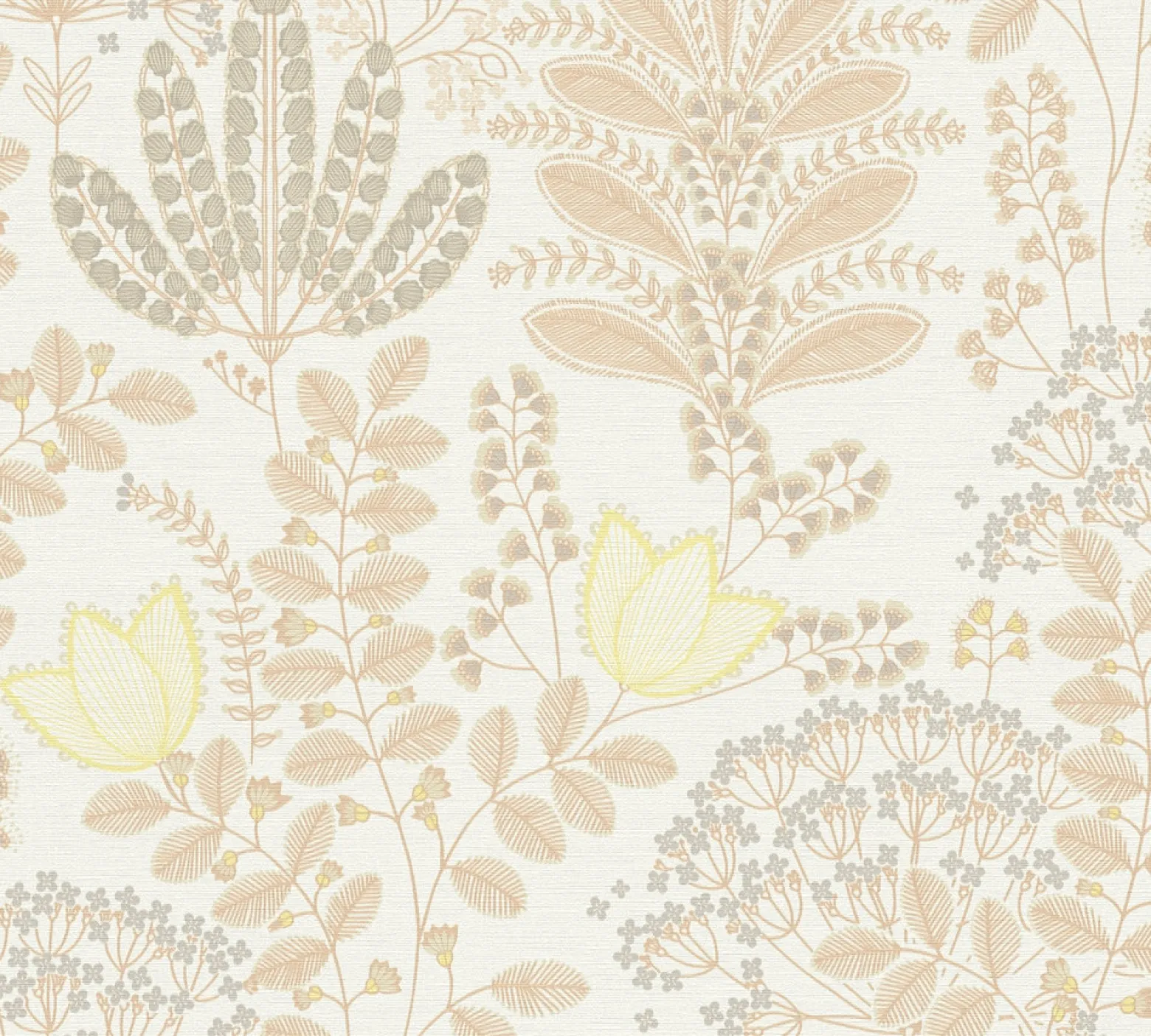 Vliestapete Floral Leinenoptik Weiß Orange 39349-1