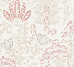 Vliestapete Floral Leinenoptik Weiß Rosa 39349-2