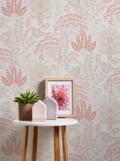 Vliestapete Floral Leinenoptik Weiß Rosa 39349-2
