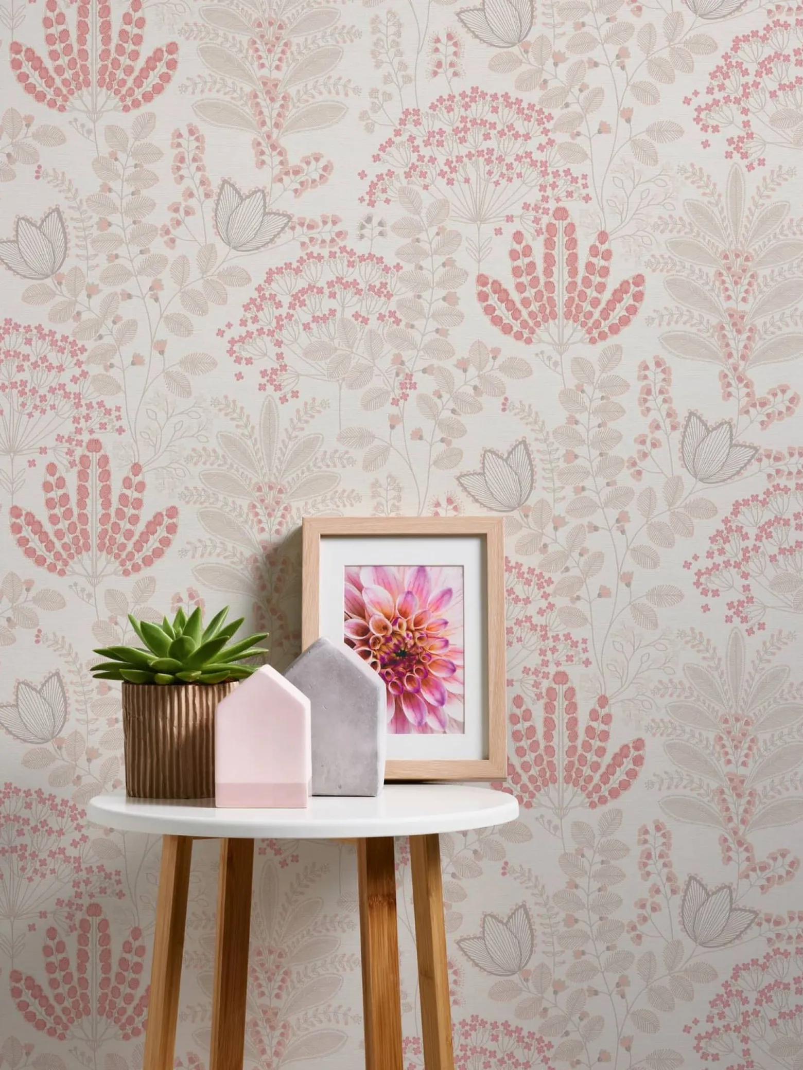 Vliestapete Floral Leinenoptik Weiß Rosa 39349-2