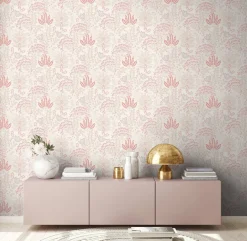 Vliestapete Floral Leinenoptik Weiß Rosa 39349-2