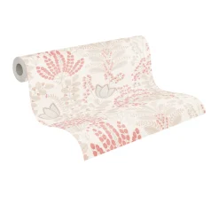 Vliestapete Floral Leinenoptik Weiß Rosa 39349-2