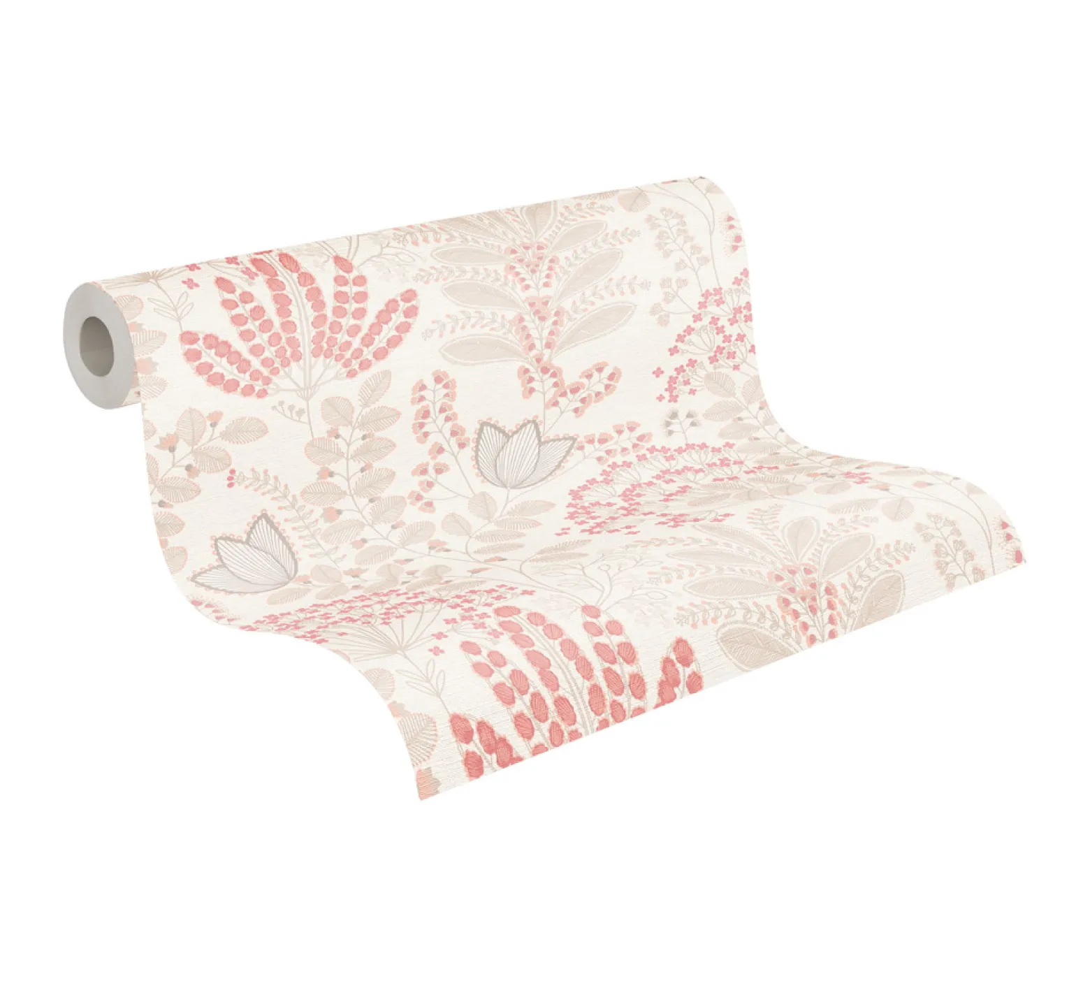 Vliestapete Floral Leinenoptik Weiß Rosa 39349-2