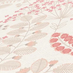 Vliestapete Floral Leinenoptik Weiß Rosa 39349-2