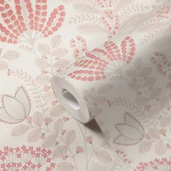 Vliestapete Floral Leinenoptik Weiß Rosa 39349-2