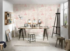 Vliestapete Floral Leinenoptik Weiß Rosa 39349-2