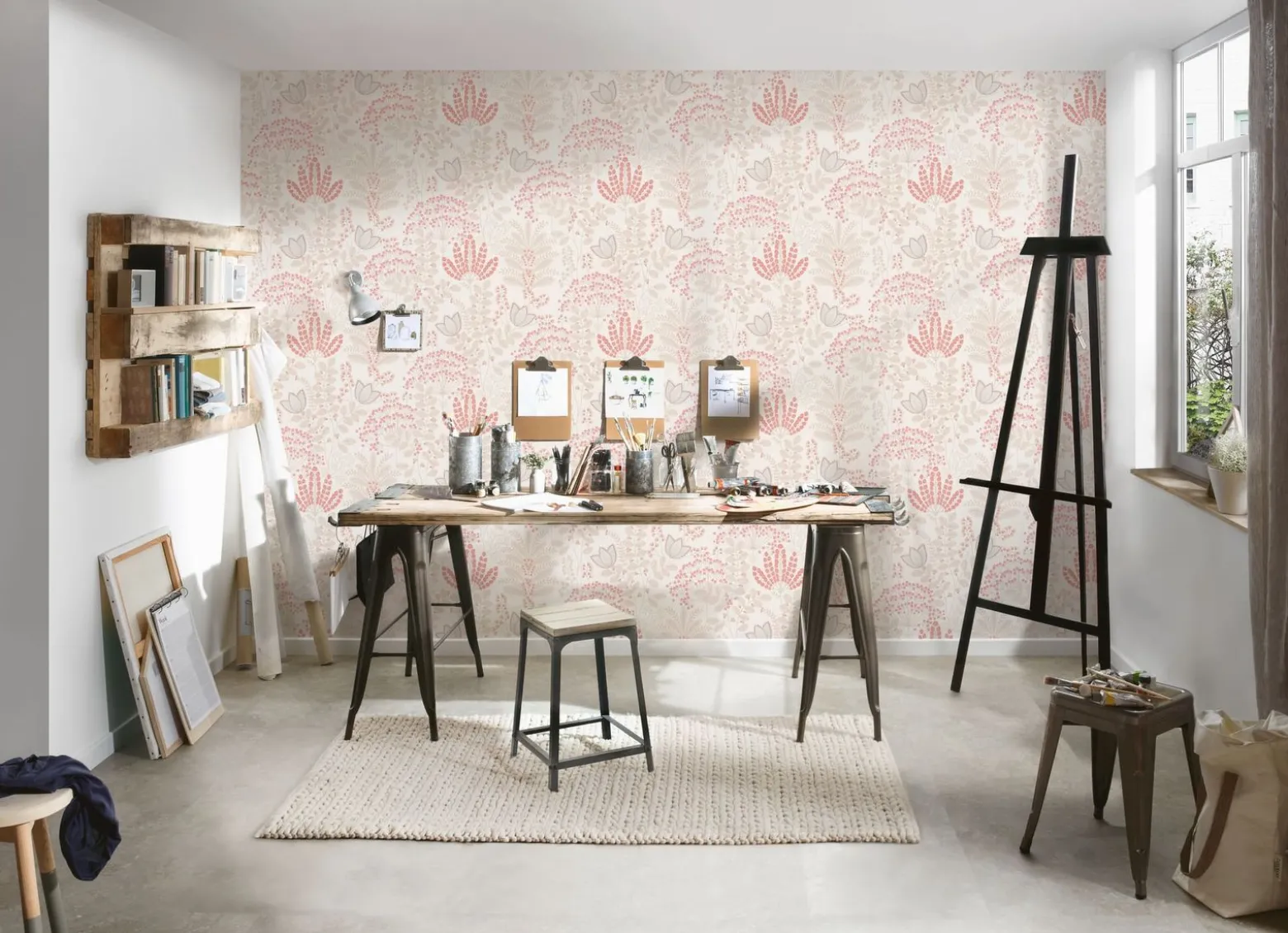 Vliestapete Floral Leinenoptik Weiß Rosa 39349-2