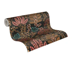 Vliestapete Floral Leinenoptik Schwarz Orange 39349-5