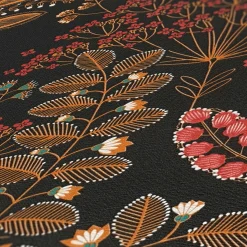 Vliestapete Floral Leinenoptik Schwarz Orange 39349-5