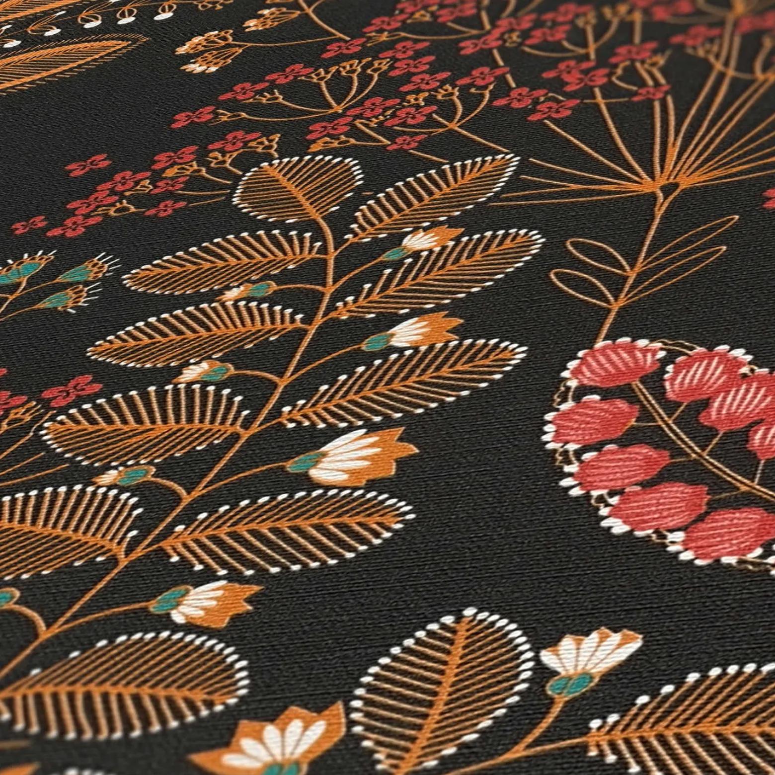 Vliestapete Floral Leinenoptik Schwarz Orange 39349-5