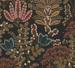 Vliestapete Floral Leinenoptik Schwarz Orange 39349-5