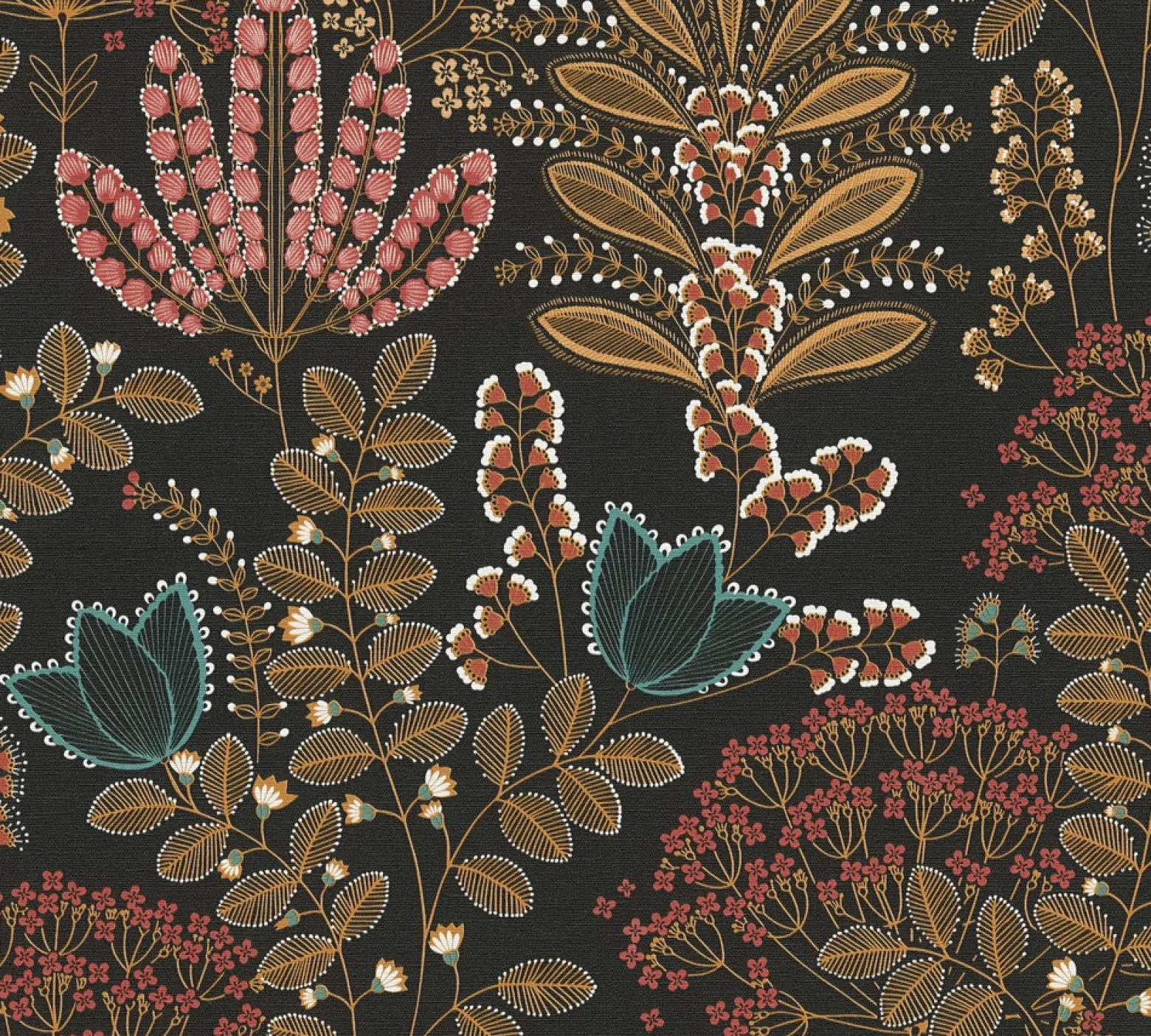 Vliestapete Floral Leinenoptik Schwarz Orange 39349-5