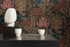 Vliestapete Floral Leinenoptik Schwarz Orange 39349-5