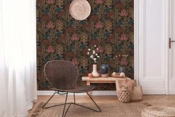 Vliestapete Floral Leinenoptik Schwarz Orange 39349-5