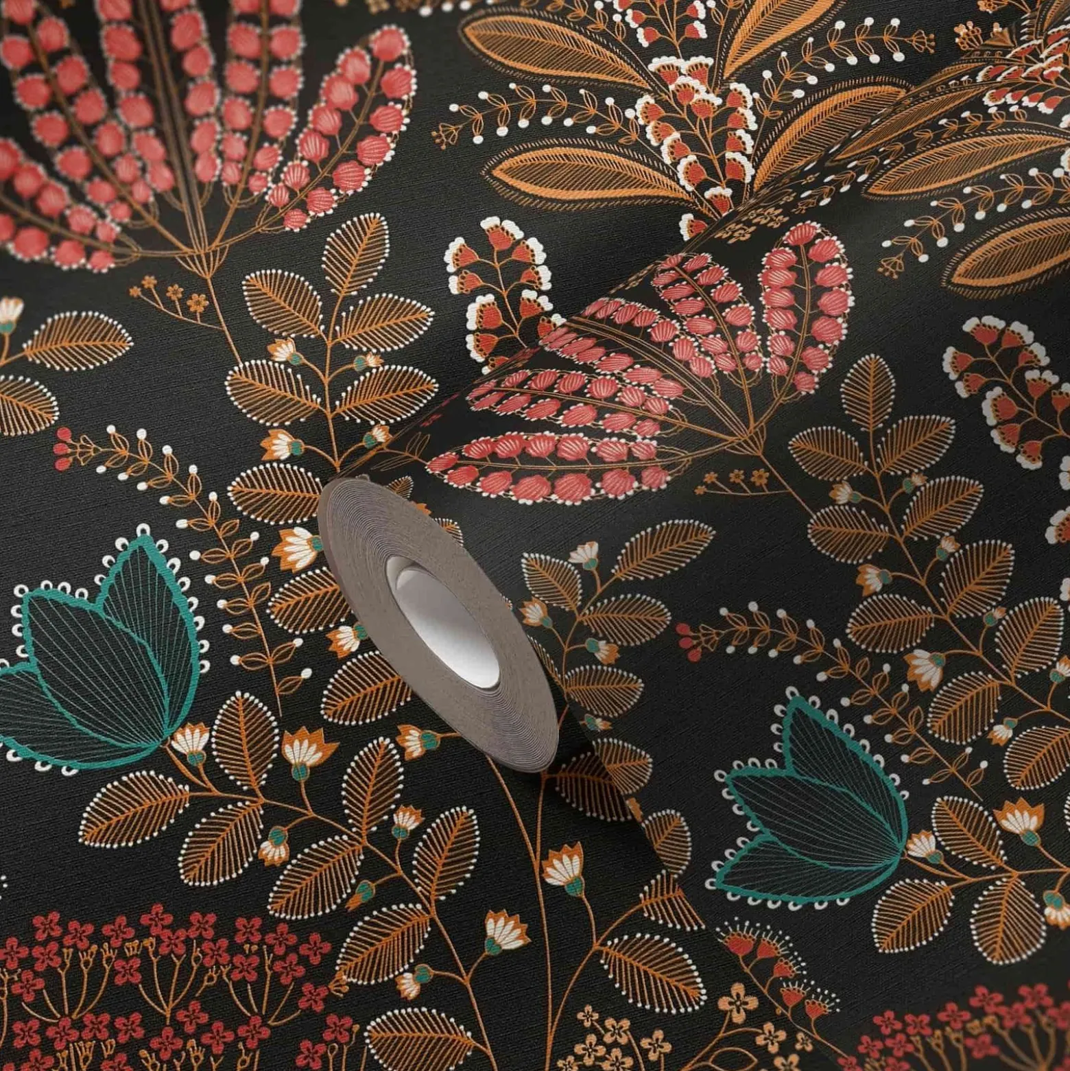Vliestapete Floral Leinenoptik Schwarz Orange 39349-5
