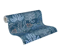 Vliestapete Floral Leinenoptik Blau Grau 39349-4