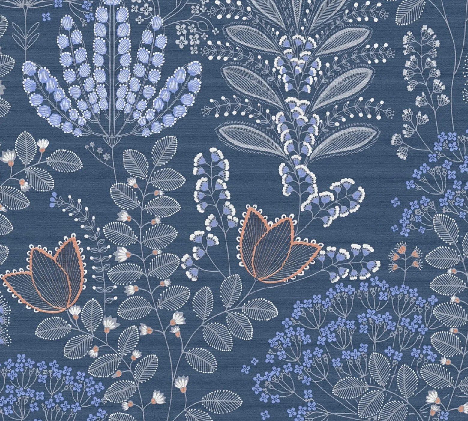 Vliestapete Floral Leinenoptik Blau Grau 39349-4