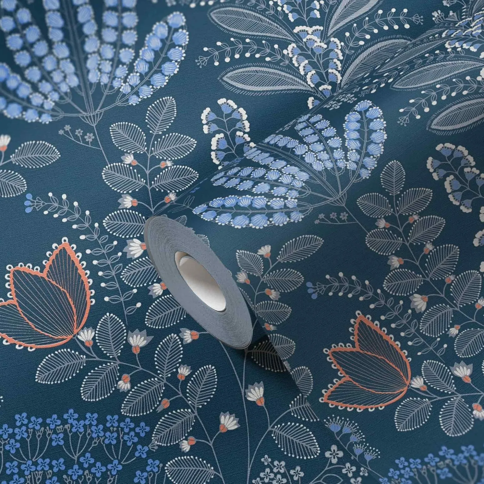 Vliestapete Floral Leinenoptik Blau Grau 39349-4