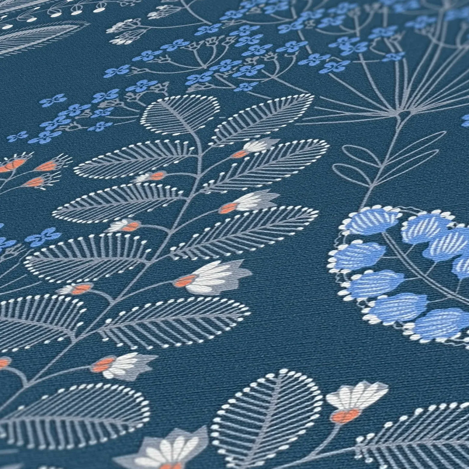 Vliestapete Floral Leinenoptik Blau Grau 39349-4