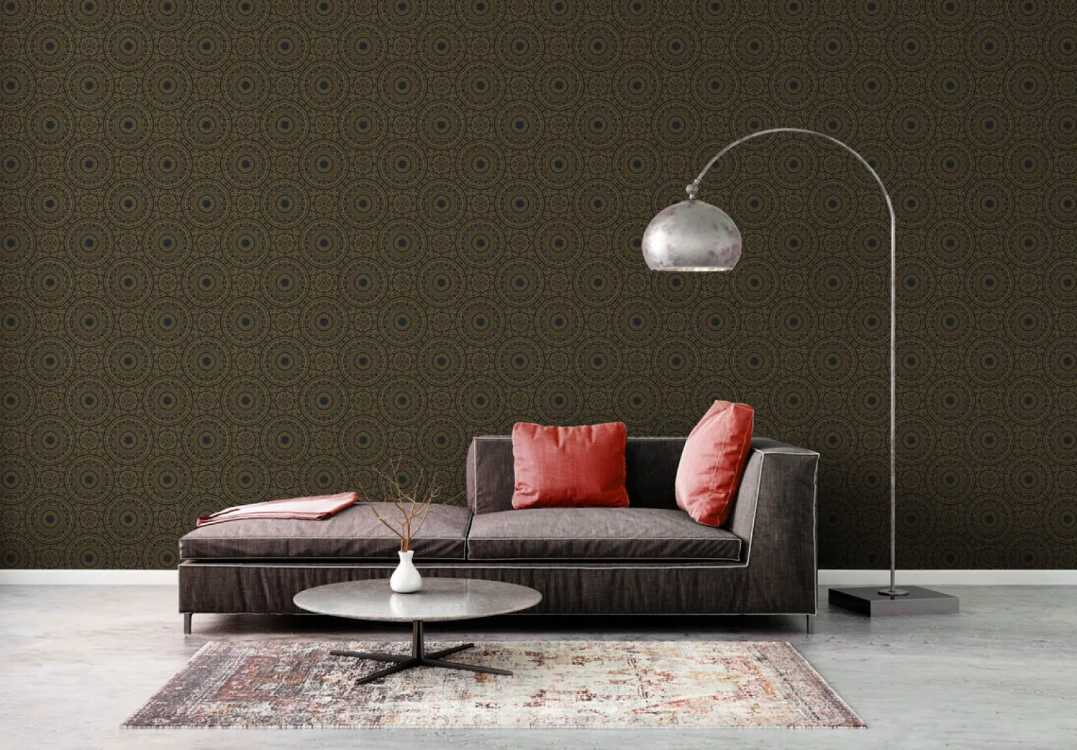 Vliestapete Floral Mandala Schwarz Gold Metallic 38968-2
