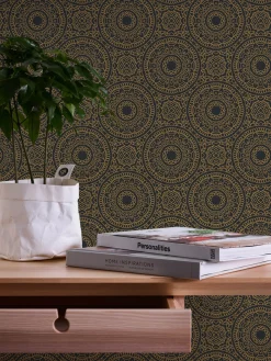 Vliestapete Floral Mandala Schwarz Gold Metallic 38968-2