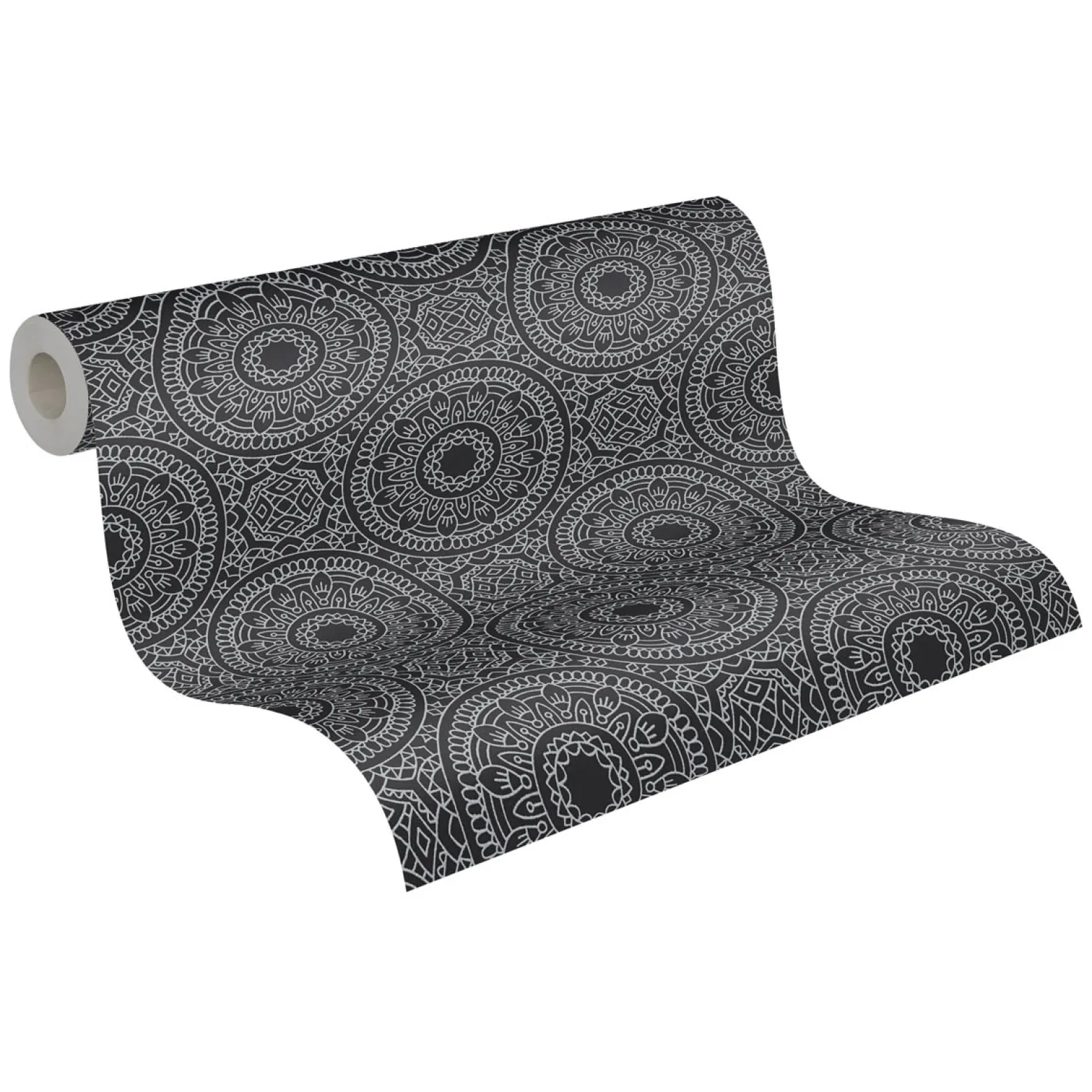Vliestapete Floral Mandala Schwarz Silber Metallic 38968-1