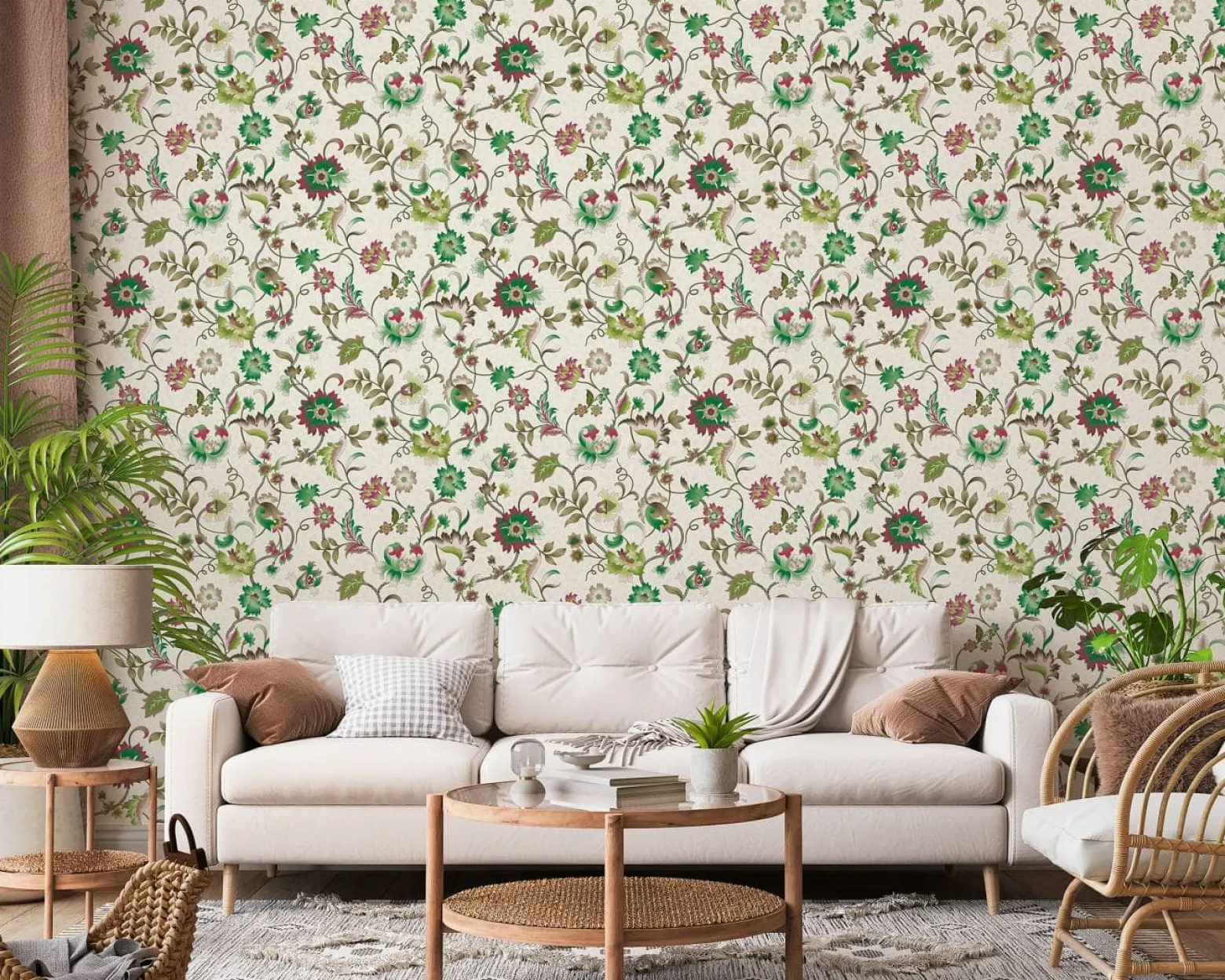 Vliestapete Floral Modern Creme Grün Rot 47648