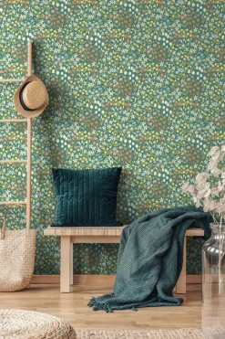 Vliestapete Floral Muster Petrol Grün Gelb A64103