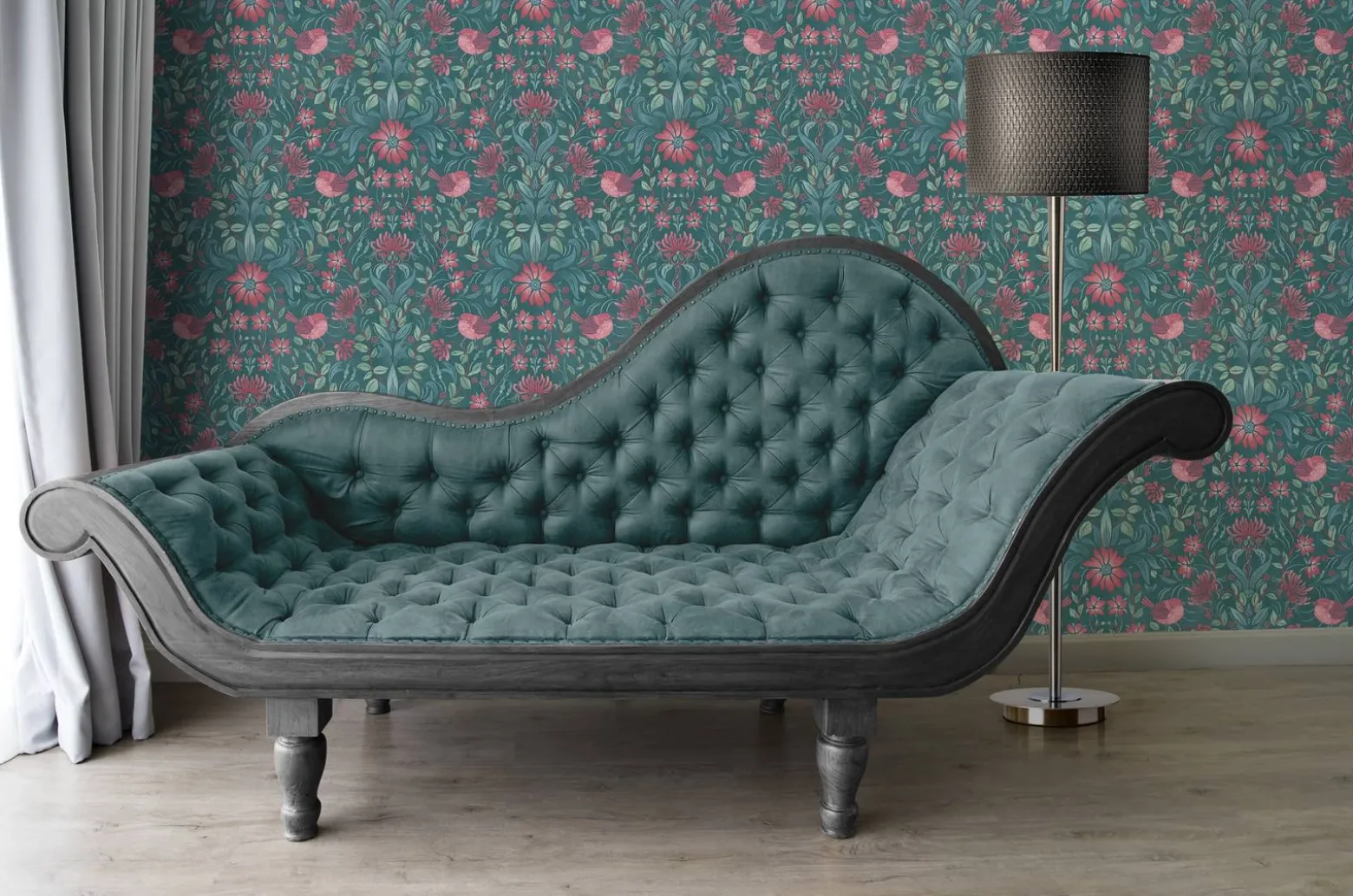 Vliestapete Floral Ornamente Petrol Rosa Blau 39075-4
