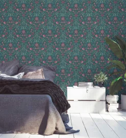 Vliestapete Floral Ornamente Petrol Rosa Blau 39075-4