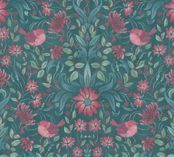 Vliestapete Floral Ornamente Petrol Rosa Blau 39075-4