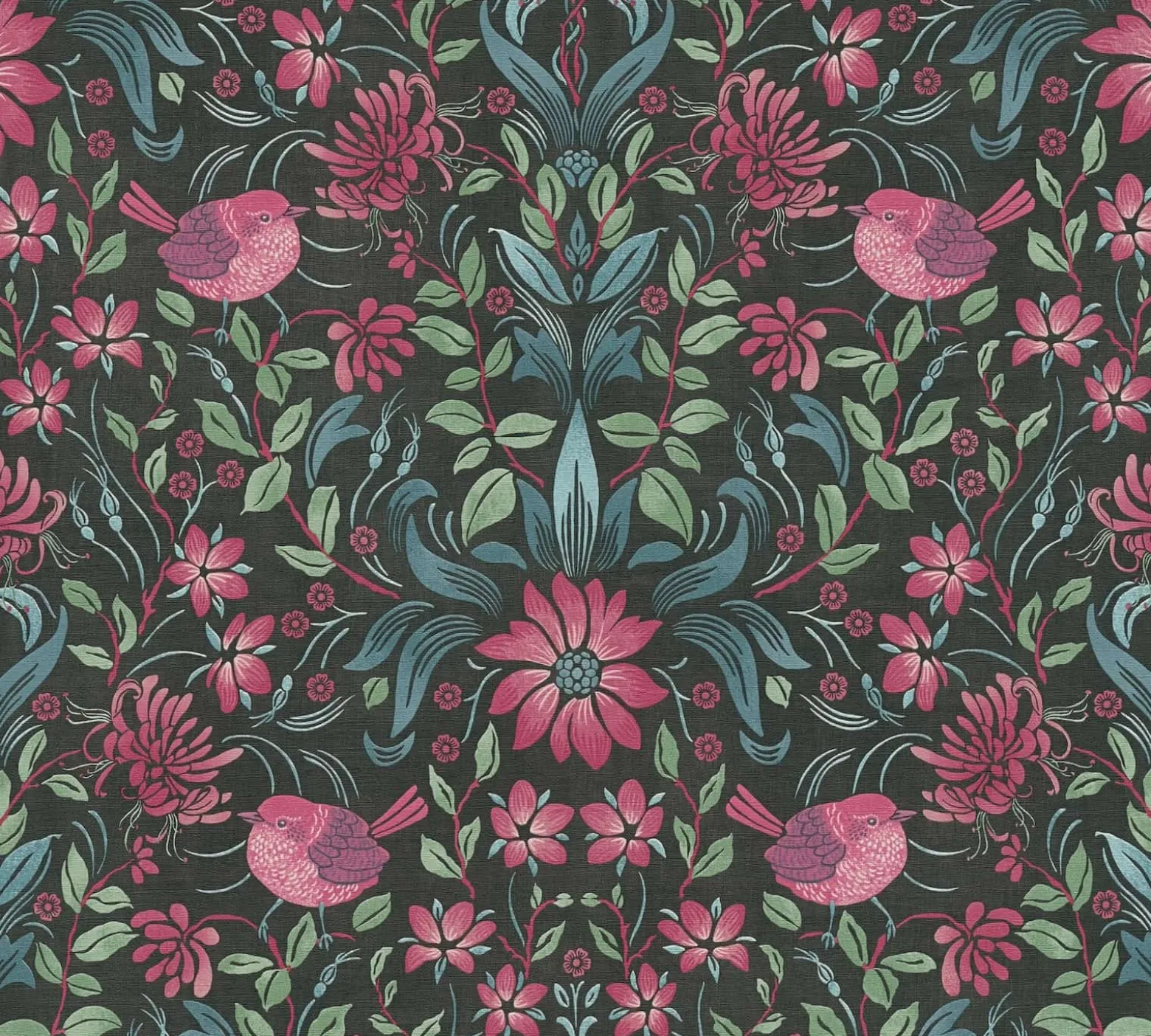 Vliestapete Floral Ornamente Schwarz Rosa Grün 39075-1