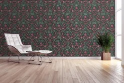 Vliestapete Floral Ornamente Schwarz Rosa Grün 39075-1