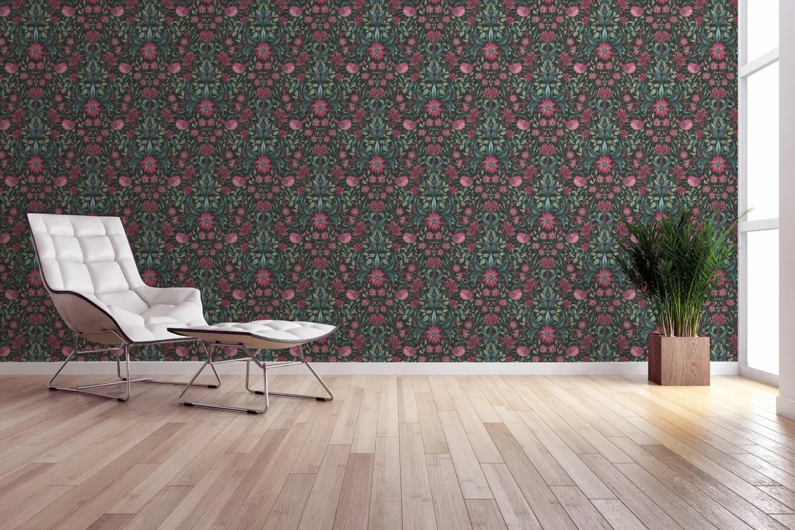 Vliestapete Floral Ornamente Schwarz Rosa Grün 39075-1