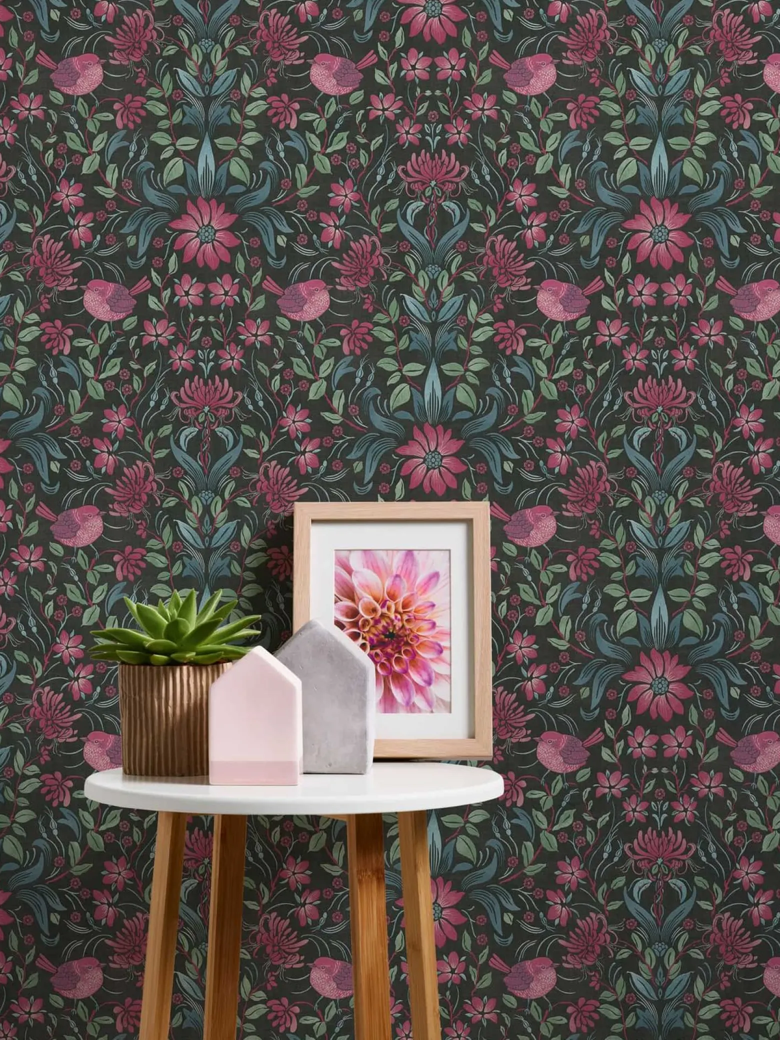 Vliestapete Floral Ornamente Schwarz Rosa Grün 39075-1