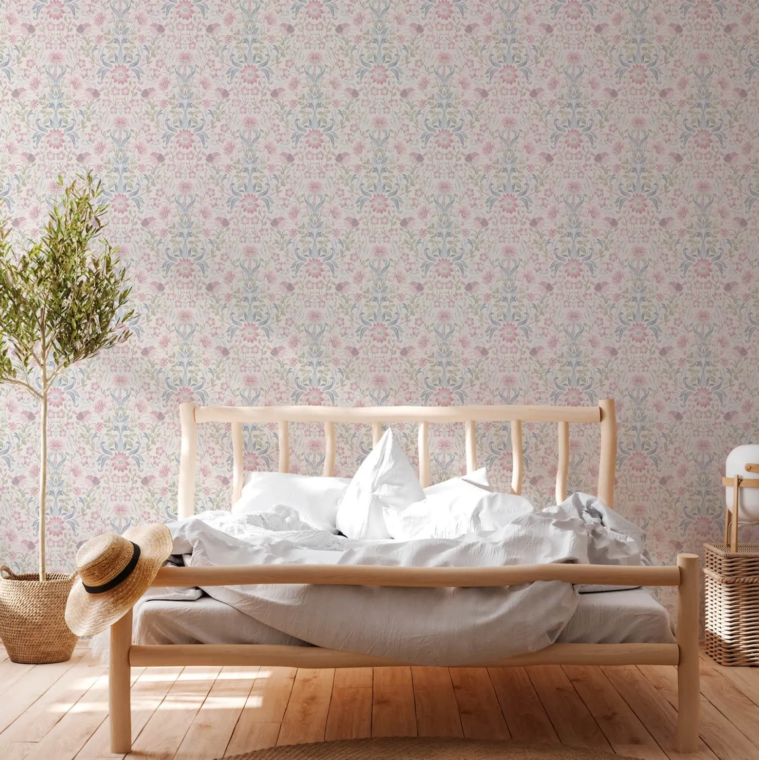 Vliestapete Floral Ornamente Weiß Rosa Blau 39075-3