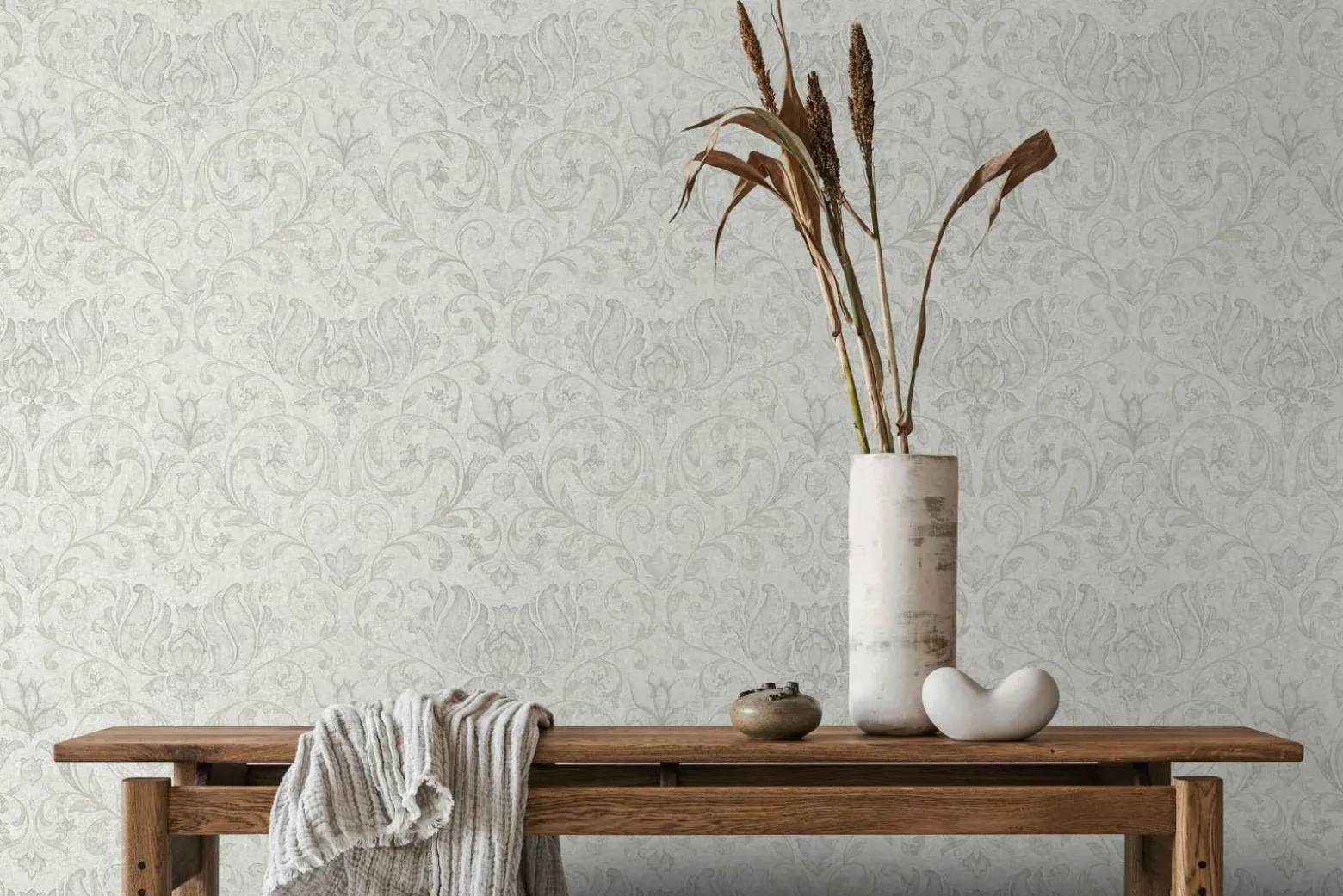 Vliestapete Floral Ornamente Grau Creme Beige 35148