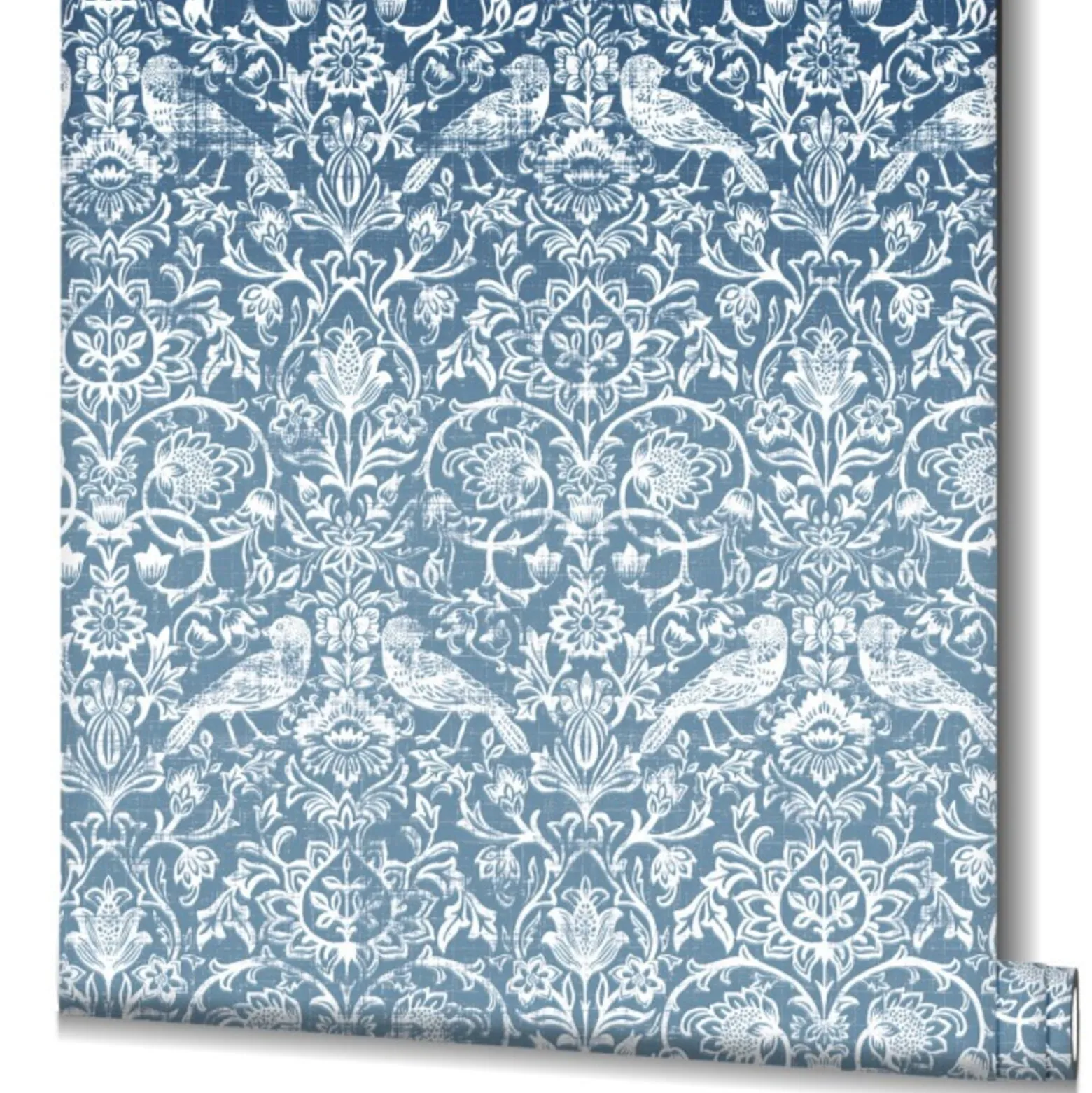 Vliestapete Floral Ornamente Vögel Blau Weiß 47623